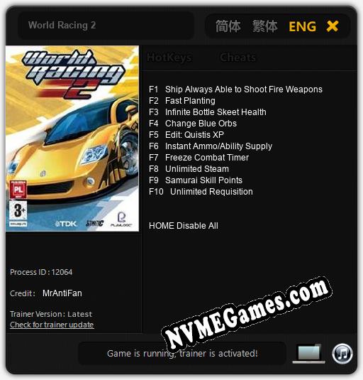 World Racing 2: Treinador (V1.0.87)