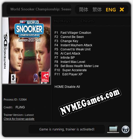 Treinador liberado para World Snooker Championship: Season 2007-08 [v1.0.9]