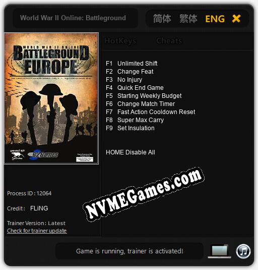 World War II Online: Battleground Europe: Cheats, Trainer +9 [FLiNG]