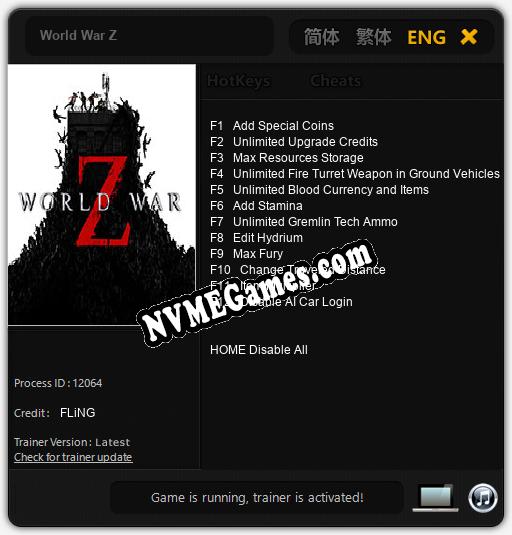 World War Z: Trainer +12 [v1.4]