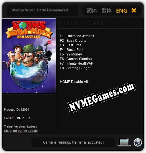 Worms World Party Remastered: Trainer +8 [v1.1]