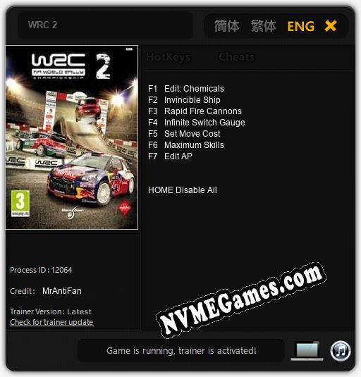 WRC 2: Trainer +7 [v1.6]