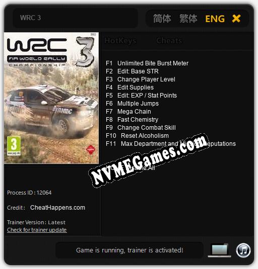 WRC 3: Trainer +11 [v1.2]