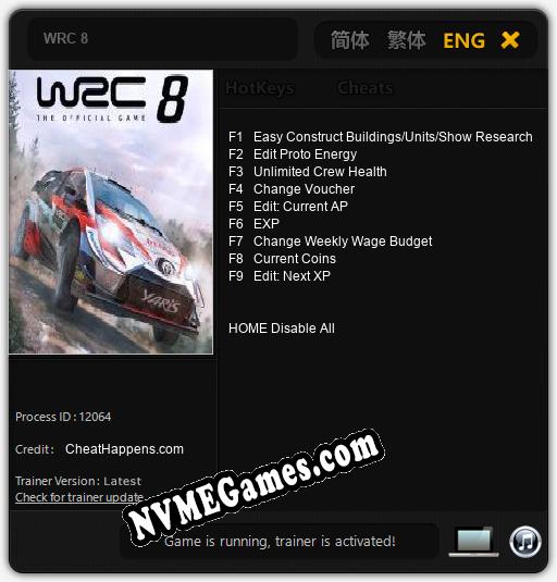 WRC 8: Treinador (V1.0.95)