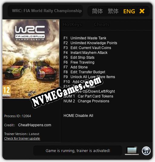 WRC: FIA World Rally Championship: Trainer +14 [v1.9]