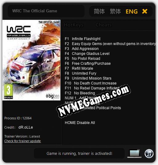 Treinador liberado para WRC The Official Game [v1.0.4]