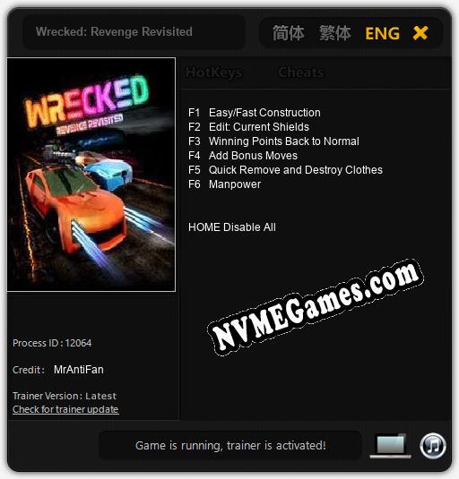 Treinador liberado para Wrecked: Revenge Revisited [v1.0.3]