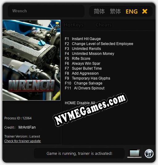 Treinador liberado para Wrench [v1.0.9]