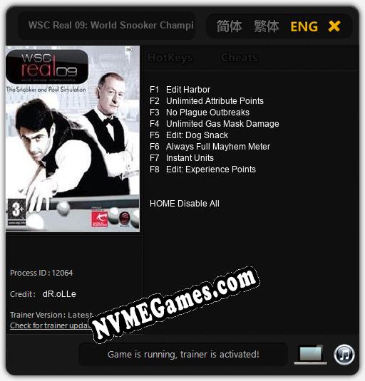 WSC Real 09: World Snooker Championship: Trainer +8 [v1.9]