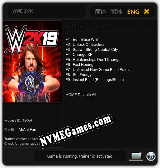 WWE 2K19: Trainer +9 [v1.8]