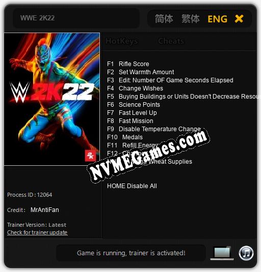 Treinador liberado para WWE 2K22 [v1.0.7]