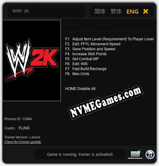 WWE 2K: Trainer +8 [v1.9]