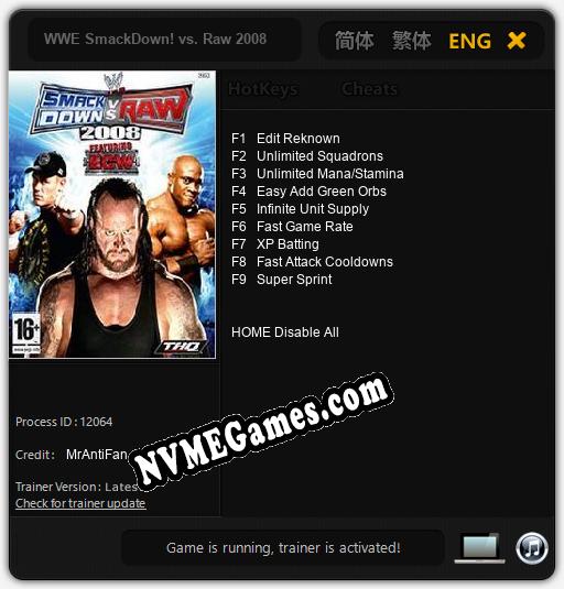 WWE SmackDown! vs. Raw 2008: Cheats, Trainer +9 [MrAntiFan]