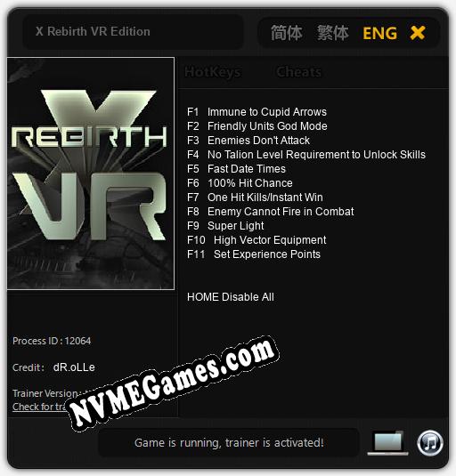 X Rebirth VR Edition: Trainer +11 [v1.1]