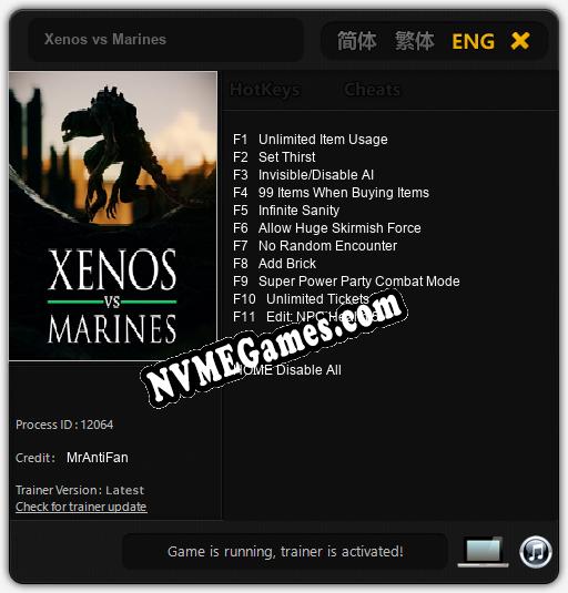 Treinador liberado para Xenos vs Marines [v1.0.7]