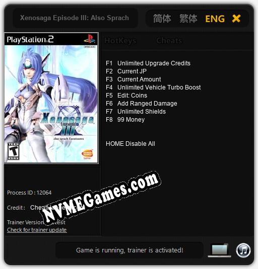 Xenosaga Episode III: Also Sprach Zarathustra: Cheats, Trainer +8 [CheatHappens.com]