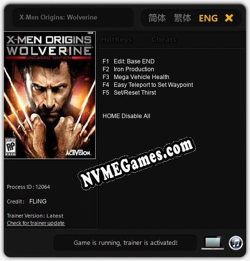 X-Men Origins: Wolverine: Cheats, Trainer +5 [FLiNG]