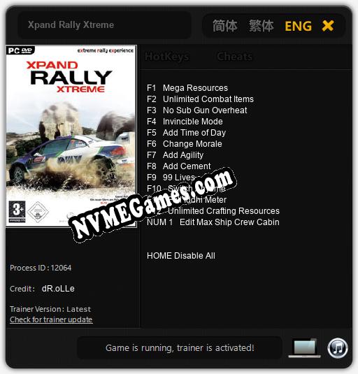 Treinador liberado para Xpand Rally Xtreme [v1.0.2]