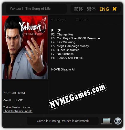 Yakuza 6: The Song of Life: Treinador (V1.0.78)