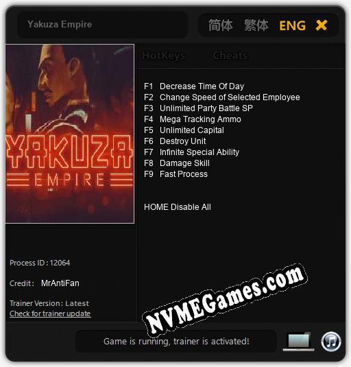 Yakuza Empire: Cheats, Trainer +9 [MrAntiFan]