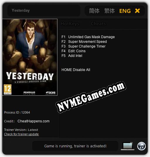 Yesterday: Trainer +5 [v1.4]