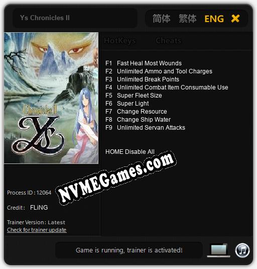 Ys Chronicles II: Cheats, Trainer +9 [FLiNG]