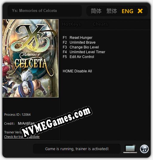 Ys: Memories of Celceta: Cheats, Trainer +5 [MrAntiFan]