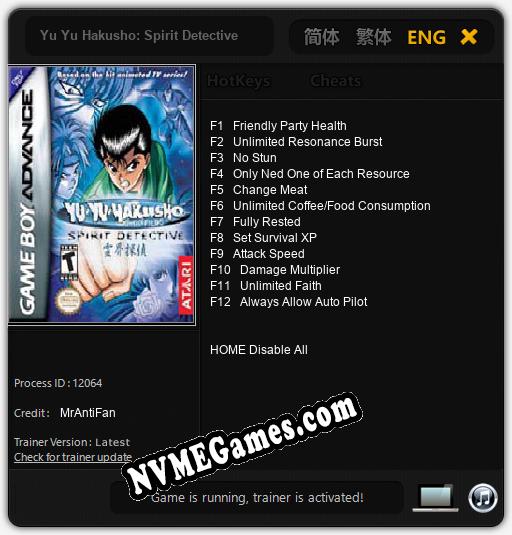 Yu Yu Hakusho: Spirit Detective: Trainer +12 [v1.8]