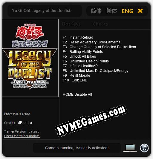 Treinador liberado para Yu-Gi-Oh! Legacy of the Duelist: Link Evolution [v1.0.5]