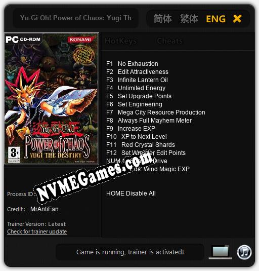 Yu-Gi-Oh! Power of Chaos: Yugi The Destiny: Treinador (V1.0.91)