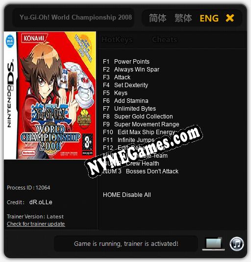 Yu-Gi-Oh! World Championship 2008: Trainer +15 [v1.5]