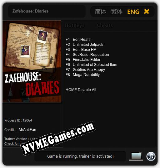 Treinador liberado para Zafehouse: Diaries [v1.0.9]