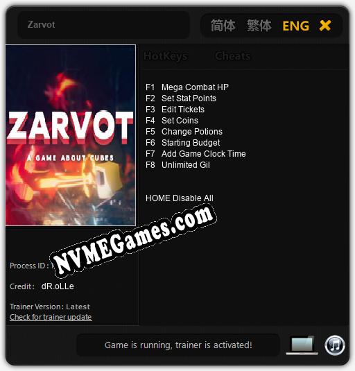 Zarvot: Cheats, Trainer +8 [dR.oLLe]