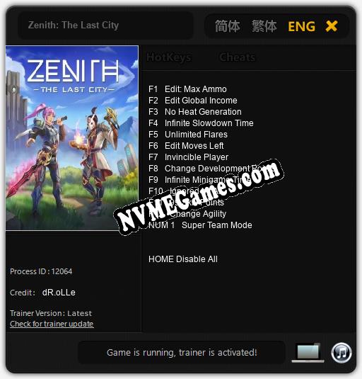 Treinador liberado para Zenith: The Last City [v1.0.7]