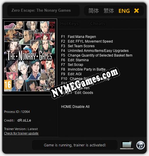 Zero Escape: The Nonary Games: Cheats, Trainer +13 [dR.oLLe]