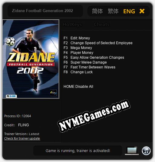 Zidane Football Generation 2002: Trainer +8 [v1.9]