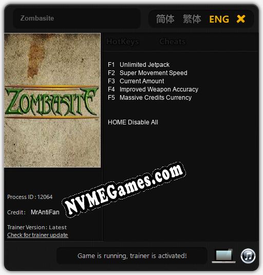 Zombasite: Trainer +5 [v1.3]