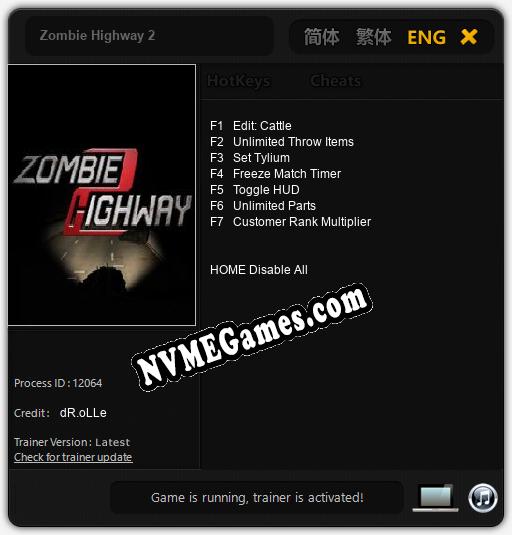 Zombie Highway 2: Treinador (V1.0.73)