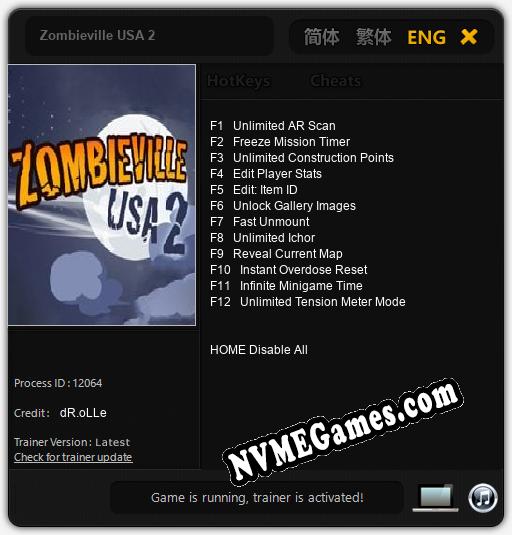 Treinador liberado para Zombieville USA 2 [v1.0.5]