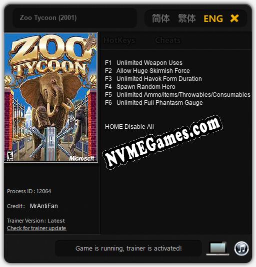 Zoo Tycoon (2001): Cheats, Trainer +6 [MrAntiFan]