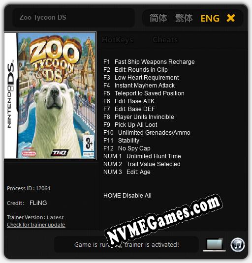 Treinador liberado para Zoo Tycoon DS [v1.0.8]