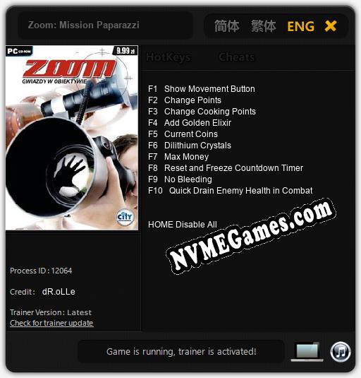 Zoom: Mission Paparazzi: Trainer +10 [v1.4]