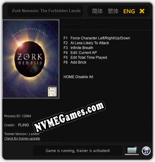 Zork Nemesis: The Forbidden Lands: Treinador (V1.0.99)